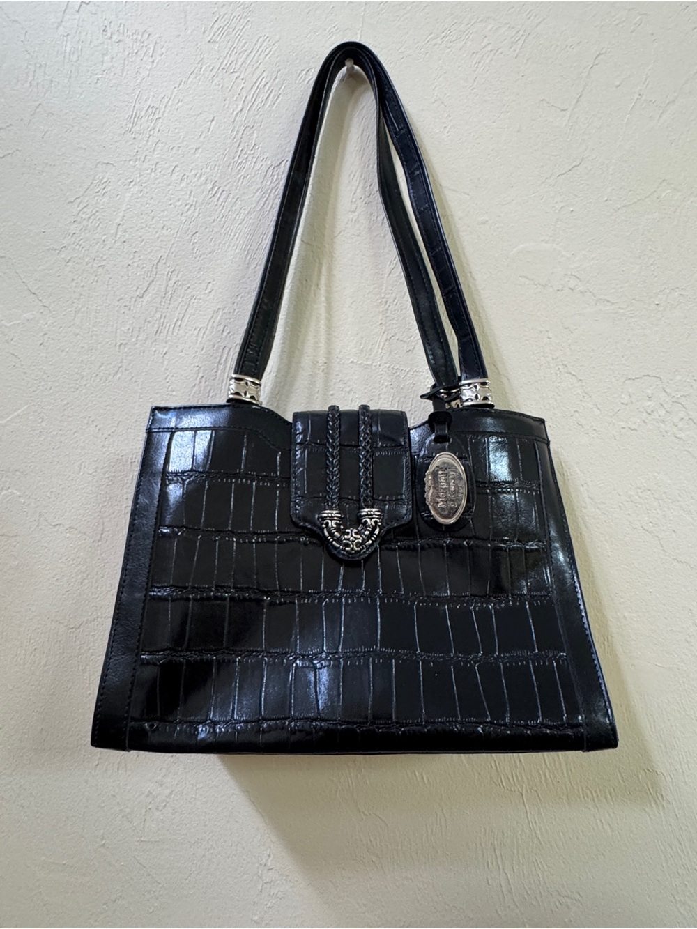 Vintage Y2K Morgan & Company Black Croc Embossed Shoulder Bag